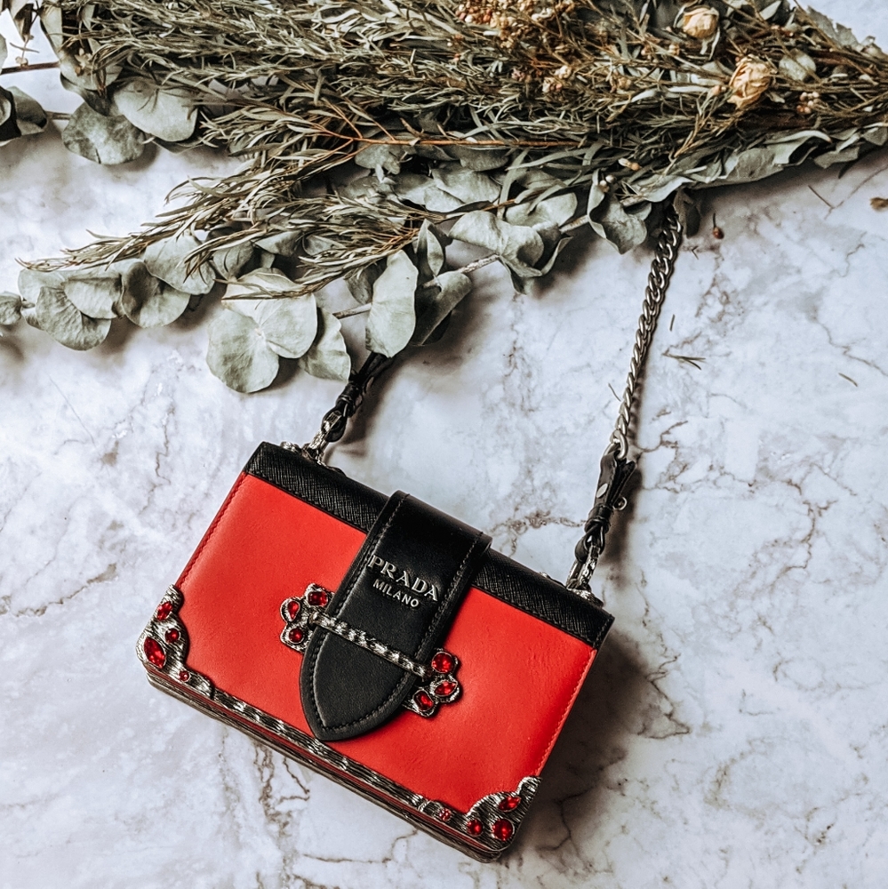 SOLD Prada Cahier Embellished Red Shoulder Bag - Picture 2 of 8